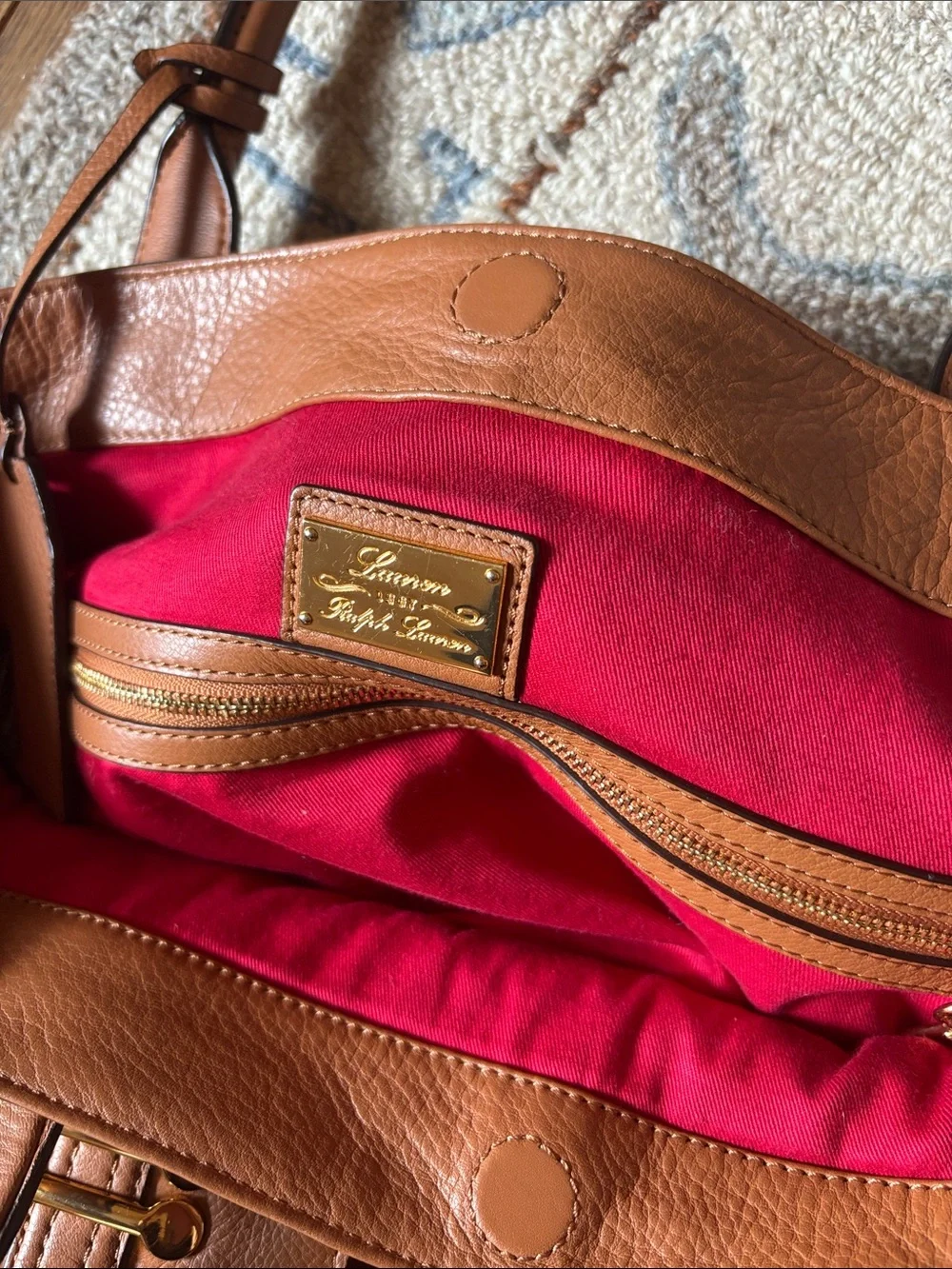Ralph Lauren Leather Tote Bag in Cognac Brown - Classic Women's Handbag